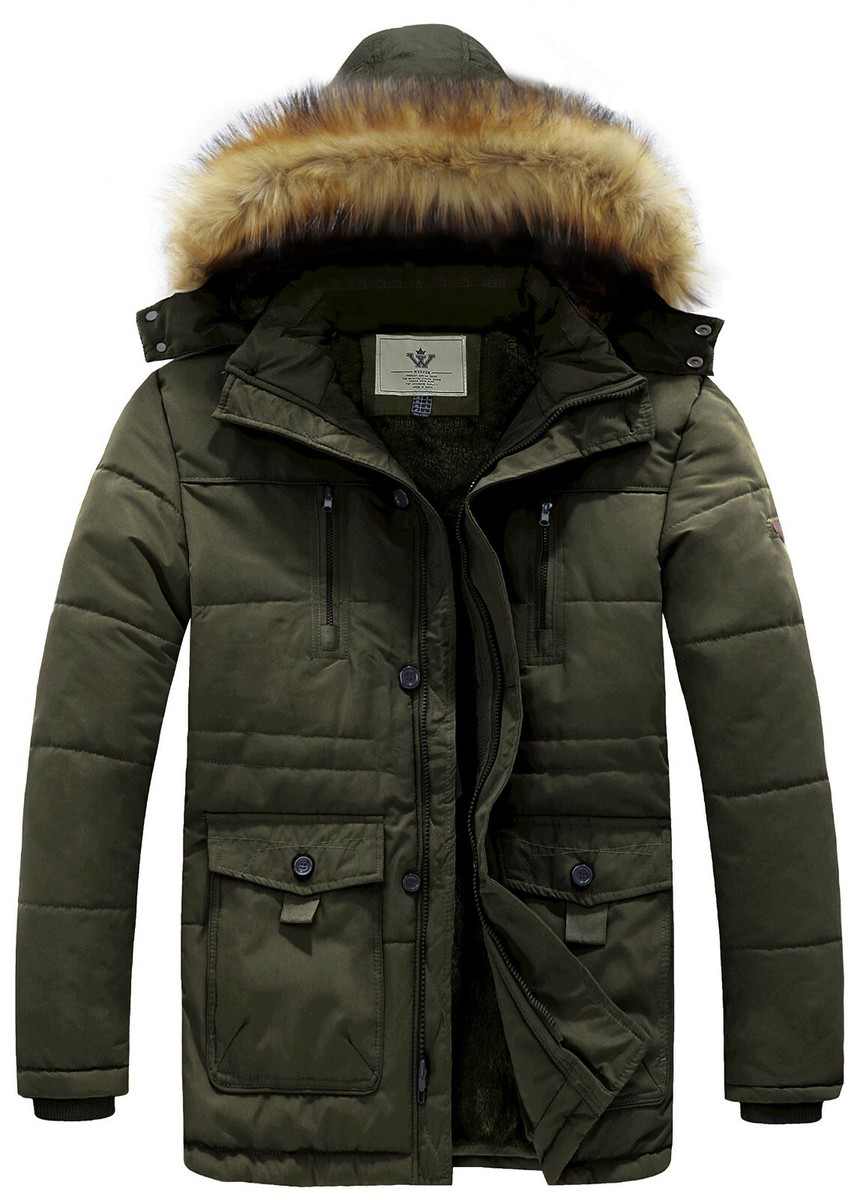 WenVen Homme Veste Matelassée d'hiver en Coton Résistant à l'eau Veste d'Extérieur Manteaux à Capuche en Fausse Fourrure Veste Polaire Chaude Marron S