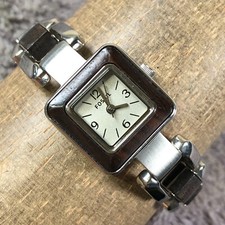 Fossil Women ES-2565 Wood Silver Tone Square Quartz Analog 20mm Watch 6 1/4"