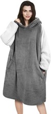 Oversized Hoodie Blanket Warm Fleece Hoodie Sweatshirt with Pockets Grey Unisex