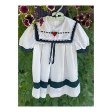Vintage  80s 90s Party Dress Rose lace puff sleeve nautical Sz 3 Toddler