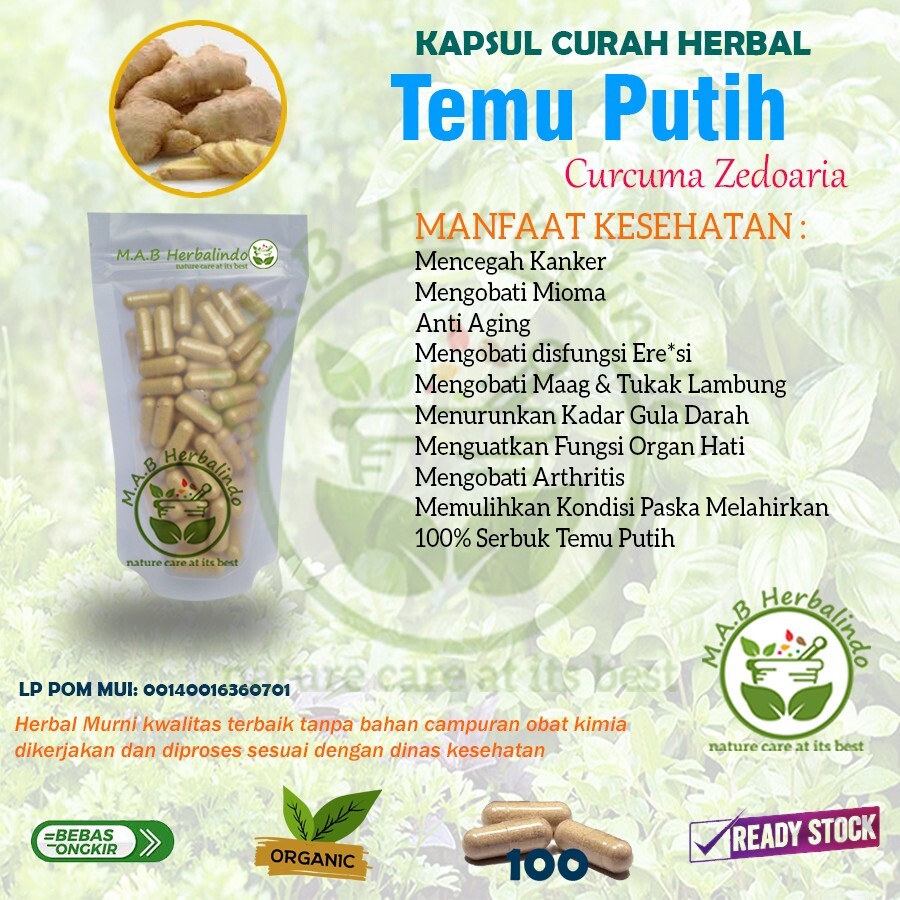 Cápsulas de cúrcuma blanca hierbas orgánicas naturales especias frescas...