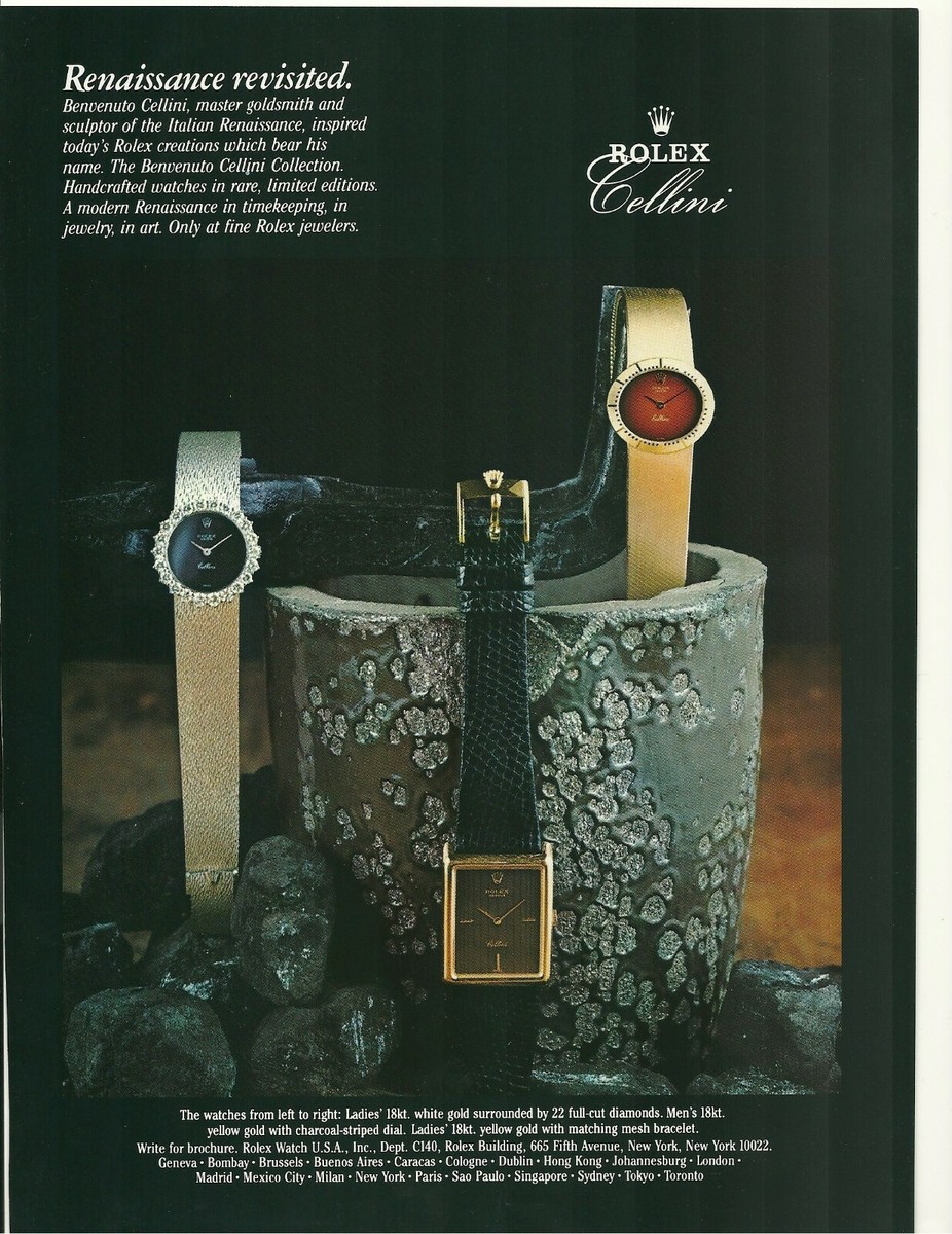 Vtg Print Ad Rolex Cellini Renaissance Fine Watch Advertisement