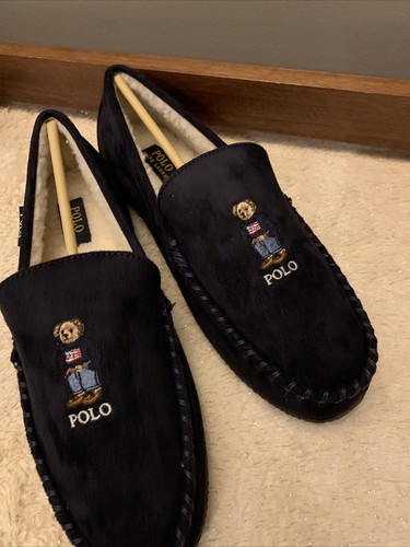 Polo Ralph Lauren Memory Foam Polo Bear Slippers in Navy - Men’s Size 10 NIB - Picture 2 of 8