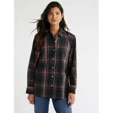 Free Assembly Womens Button-Down Boxy Tunic Shirt with Long Sleeves Size Large