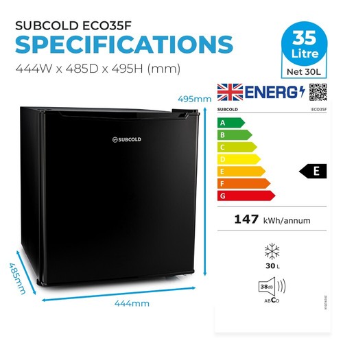 Subcold Table Top Mini Freezer 30L Energy Efficient Small Freezer ECO35F Black - Picture 5 of 10