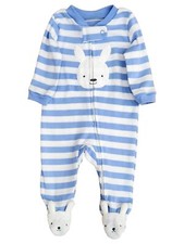 Carters Infant Boys Blue  White Stripe Bunny Sleeper Footed Pajamas Newborn
