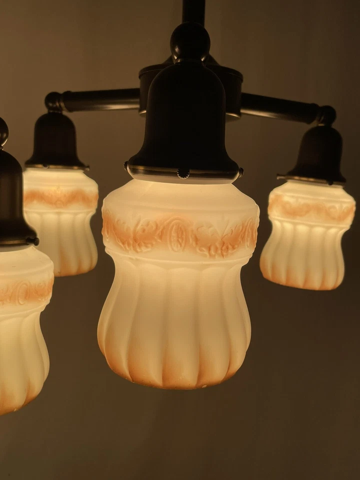 Juego de 2 candelabros vintage artesanales decorativos Victorian Mission pantallas de vidrio antiguas Foto 4 de 4