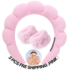 Spa Headband Wristband Set Women Makeup Face Wash Skincare Sponge Hair 3PCS