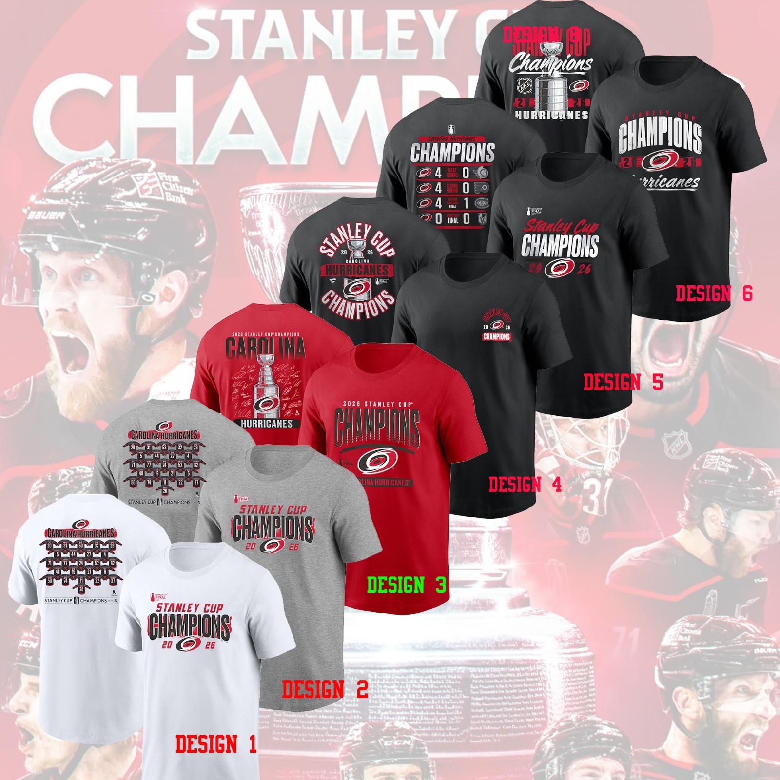 NEW !! Carolina Hurricanes 2026 Stanley Cup Champions Signature Roster Designs