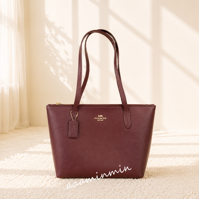 COACH バック　ワイン COACH Leather Fiona Zip Tote Shoulder Bag Deep Red Wine Merlot