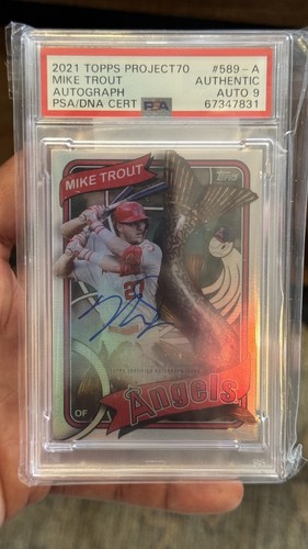 Mike Trout Topps Project 70 Card 589-A by CRAOLA - RAINBOW FOIL /70 PSA AUTO 9