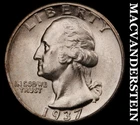 1937-D Washington Quarter- Silver- Choice Gem Brilliant Unc++++ Luster #J3757