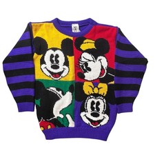 Vintage Mickey  Co Sweater Girls 6X Purple Mickey Minnie Donald Colorblock 90s