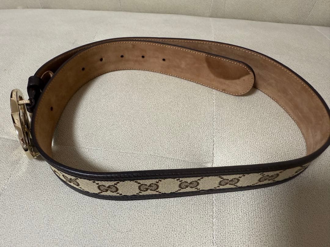GUCCI Heart Buckle Belt Beige Brown Canvas Leather 85/34 | eBay