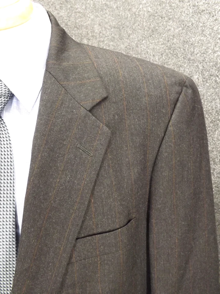 Brooks Brothers Mens Suit 46R Gray Red Stripe Import Wool 38x27.5 Pleat Pant USA - Image 3 of 4