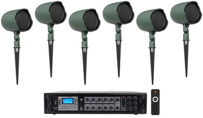 (6) JBL GSF3-GN 3'' Landscape Ground Stake/Wall 70v Commercial Speakers+Amp