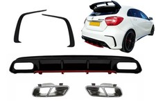 Diffusor Rot f&uuml;r Mercedes A W176 Facelift 15-18 A45 Look Endrohre Splitter Fins
