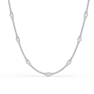 14K Weißgold 0,50 Karat TW Lünette Set Lab gezüchteter Diamant Bahnhof Halskette 18''