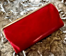 HOBO INTERNATIONAL LAUREN Leather Clutch Double Frame Wallet RED FLAME NWT