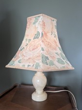 Vintage Onyx Marble Table Lamp  with floral lamp shade cottage core 80s 90s