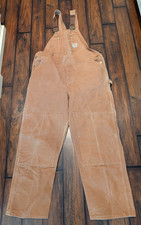 Carhartt Overall Bibs Mens 46x34 Brown Double Knee Workwear Canvas Vintage XL