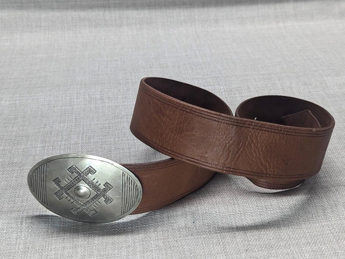 vintage MOROCCAN leather belt WIDE buckle 30-32 brown MOROCCO full