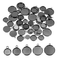 50Pcs Pendant Trays for Jewelry Making Necklace Bracelet, Grey Tone