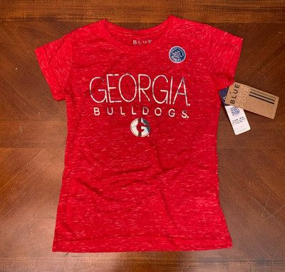 Georgia Bulldogs Junior's Stretch Shiny Logo Tee - Size Small, Red & Silver