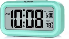 Peakeep Night Light Digital Alarm Clock Battery Operated with Indoor Temperature