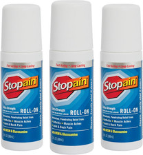 Stopain Pain Relief Roll on Gel 3Oz 3 Pack USA Made, Max Strength Fast Acting