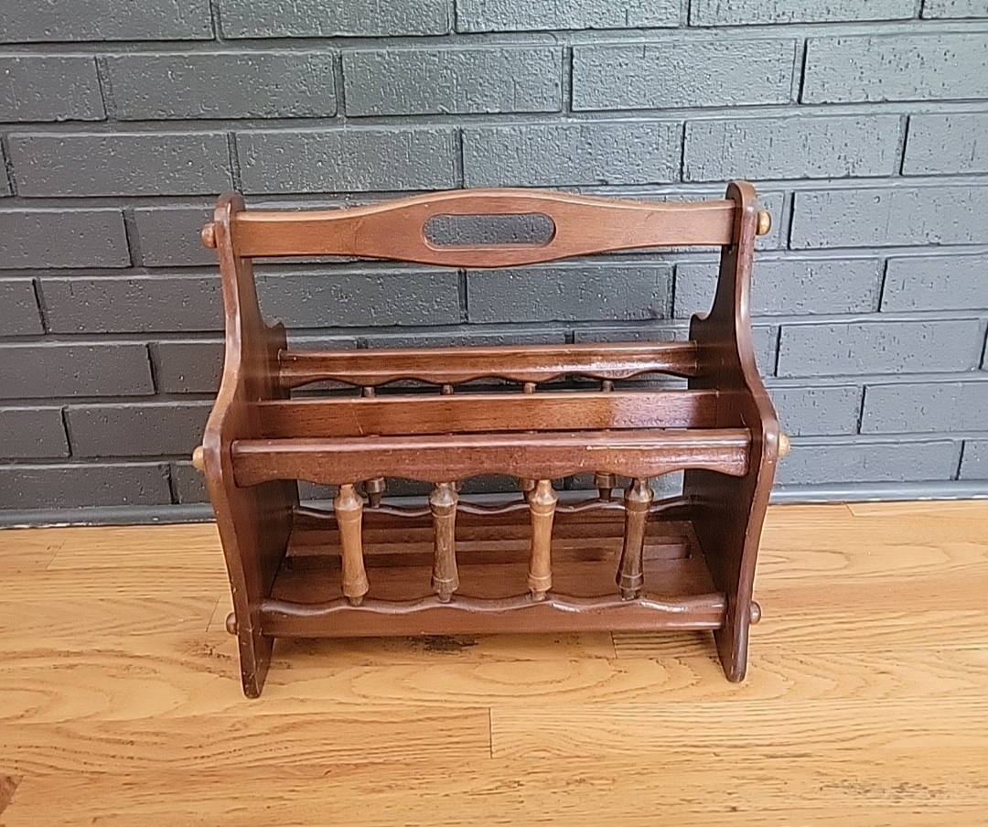 Vintage Wooden Magazine Rack Made In Taiwan Mid-Century Farmhouse