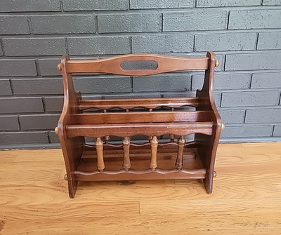 Vintage Wooden Magazine Rack Made In Taiwan Mid-Century Farmhouse