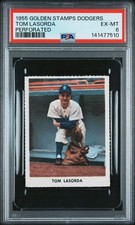 1955 GOLDEN STAMPS BROOKLYN DODGERS PERFORATED TOMMY LASORDA PSA 6