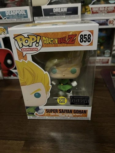 Funko Pop Dragon Ball Z Super Saiyan Gohan EE Exclusive GITD #858 W/Protector