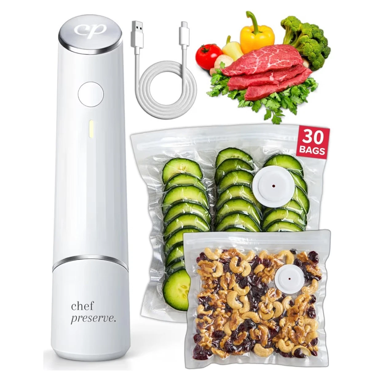 Chef Preserve Compact Vacuum Sealer for Food Machine with 30 Reusable Bags
Opens in a new window or 