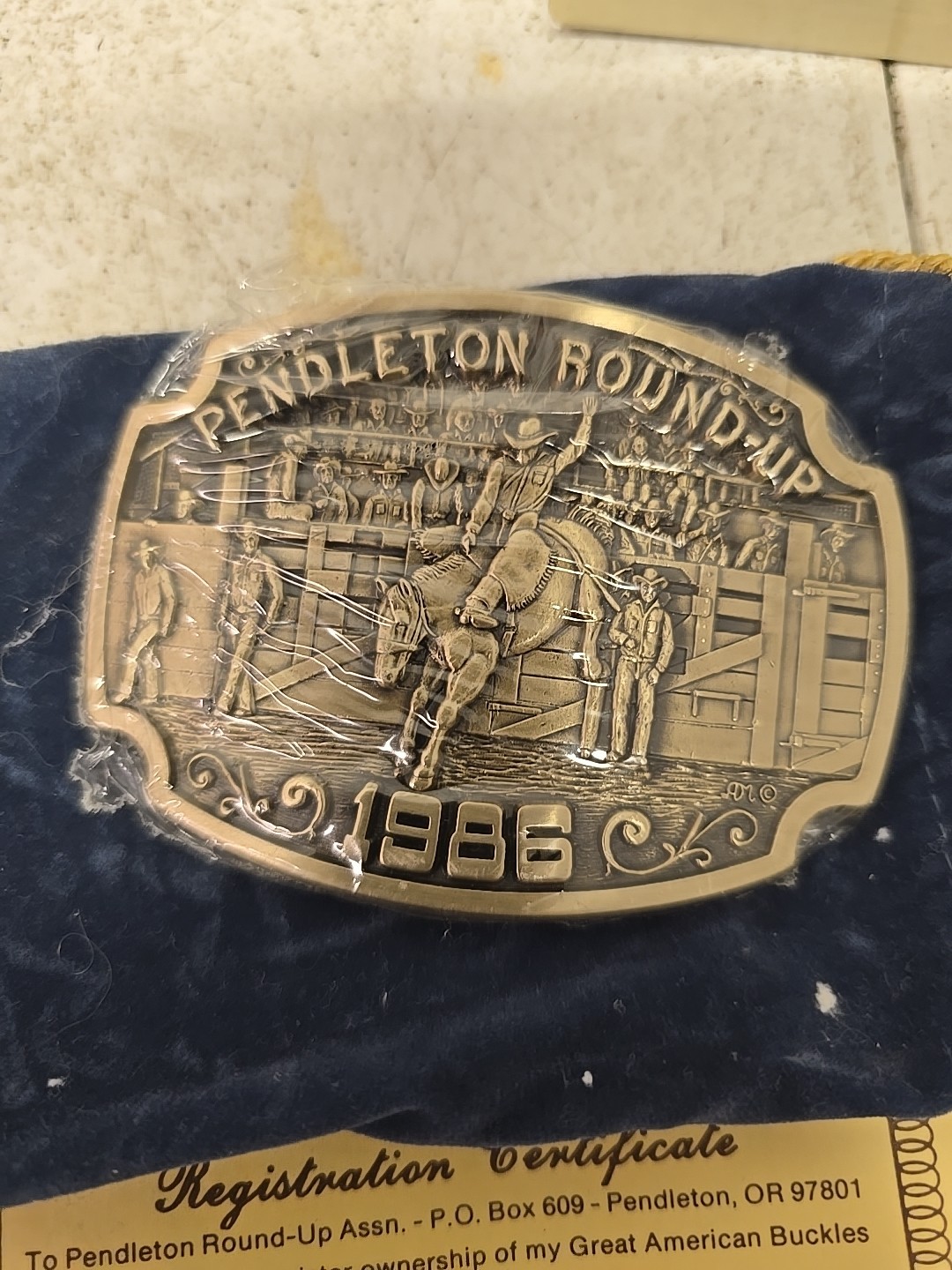 1986 Pendleton Round-Up Solid Brass Belt Buckle #… - image 1