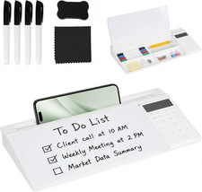 16"X7" Glass Desktop Whiteboard with Calculator, White