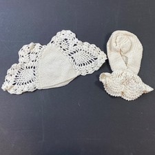 Vintage Handmade Crochet Cotton Baby Bonnet  Bib Set