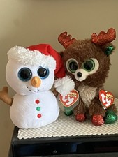 Ty Beanie Boos SCOOP the Snowman & FUDGE the Reindeer~6"~MWMTS