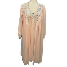 Lucie Ann Vintage Peignoir Set Peach Lace Nightgown Robe Romantic Lingerie Sz M