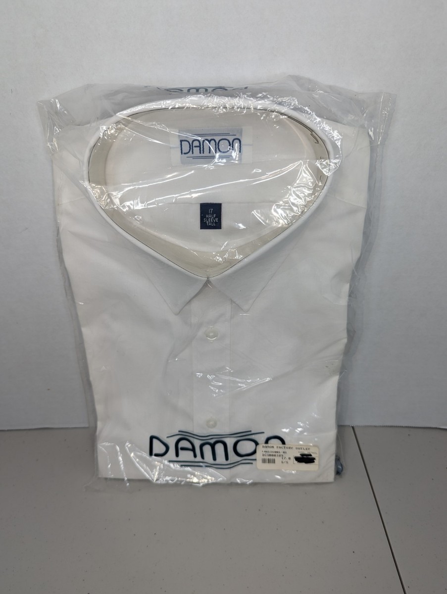 damon dress shirts tall Damon Men's White Classic Poplin Dress Shirt Half Sleeve Tall Size 17 USA  Made