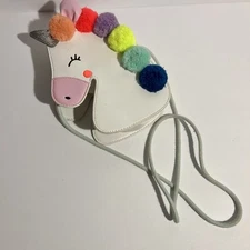 🦄 Kids Purse : Colorful Unicorn Crossbody Bag White Faux Leather Glitter Girls 