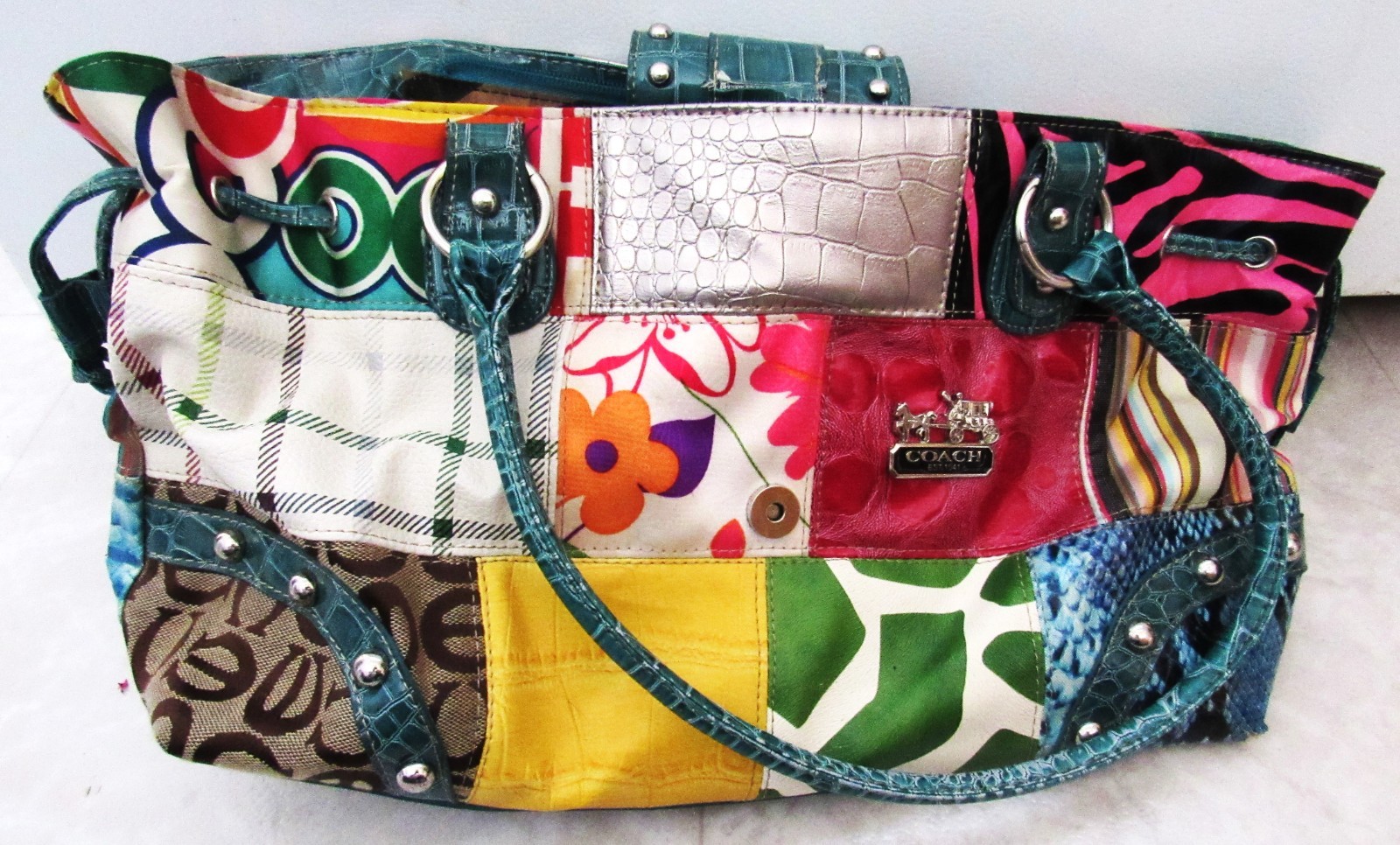 LARGE COLORFUL BOLD PATCHWORK ZIPPERED CARRY BAG … - image 7