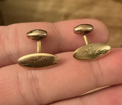 Antique Victorian Gold Filled Cufflinks Oval Engraved Design