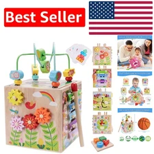 7-in-1 Wooden Activity Cube for Toddlers | Montessori Educational Toy in Pink