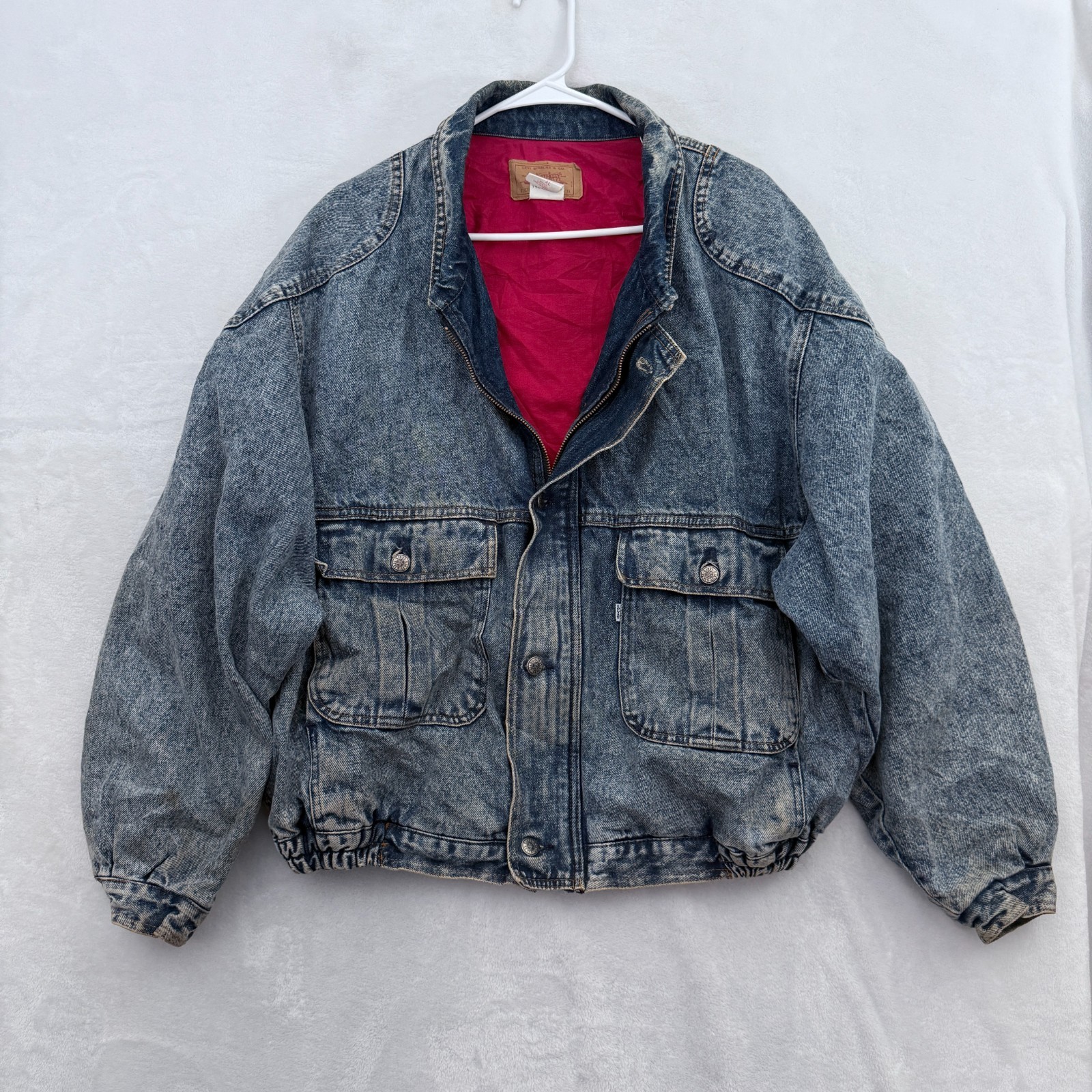 Vintage Levis Bomber Jacket Mens XL Blue Full Zip Line Acid Wash 75074 0219