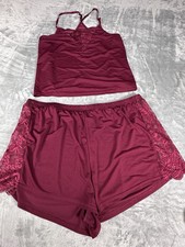 Womens Lace Pajama Set Size 3XL Burgundy Short