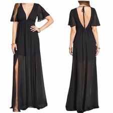 Show Me Your Mumu Faye Flutter Maxi Dress Black Chiffon Size Small NWOT
