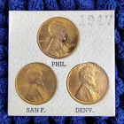 1947-P-D-S Lincoln Wheat Cents - Vintage Year Set Card Sealed - BU Blazing Red