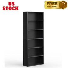 6-Shelf Bookcase, Floor Standing Storage Shelves, Black